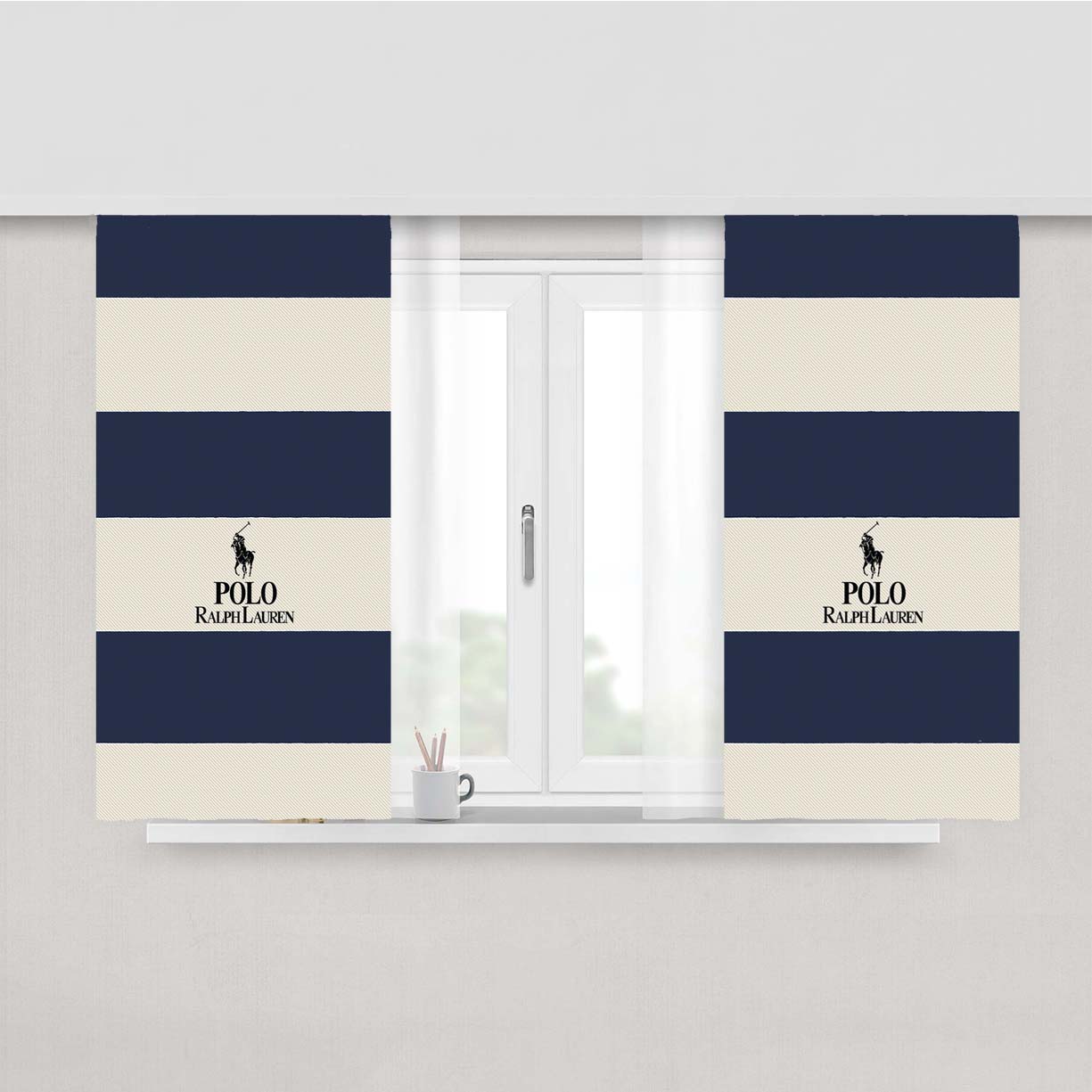 Stripe Polo Ralph L Peach Skin Window Curtains
