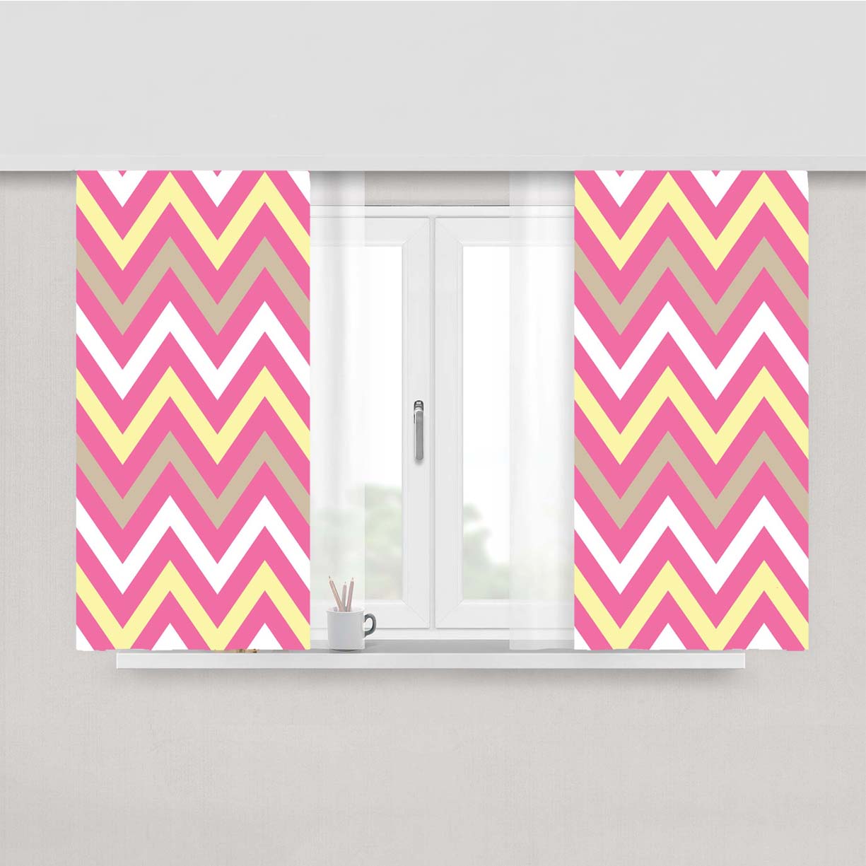Stripe White And Pink Chevron Peach Skin Window Curtains