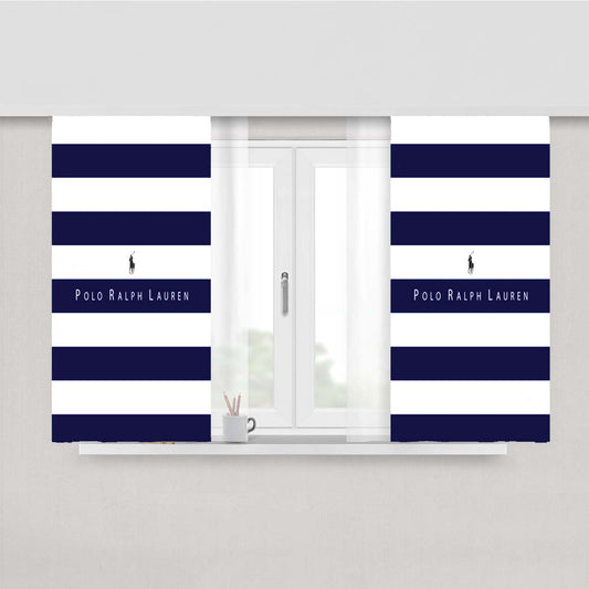 Stripe White Blue Polo Ralph Lauren Logo Peach Skin Window Curtains