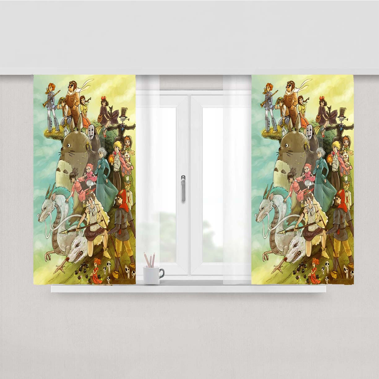 Studio Ghilbli Cartoon Peach Skin Window Curtains