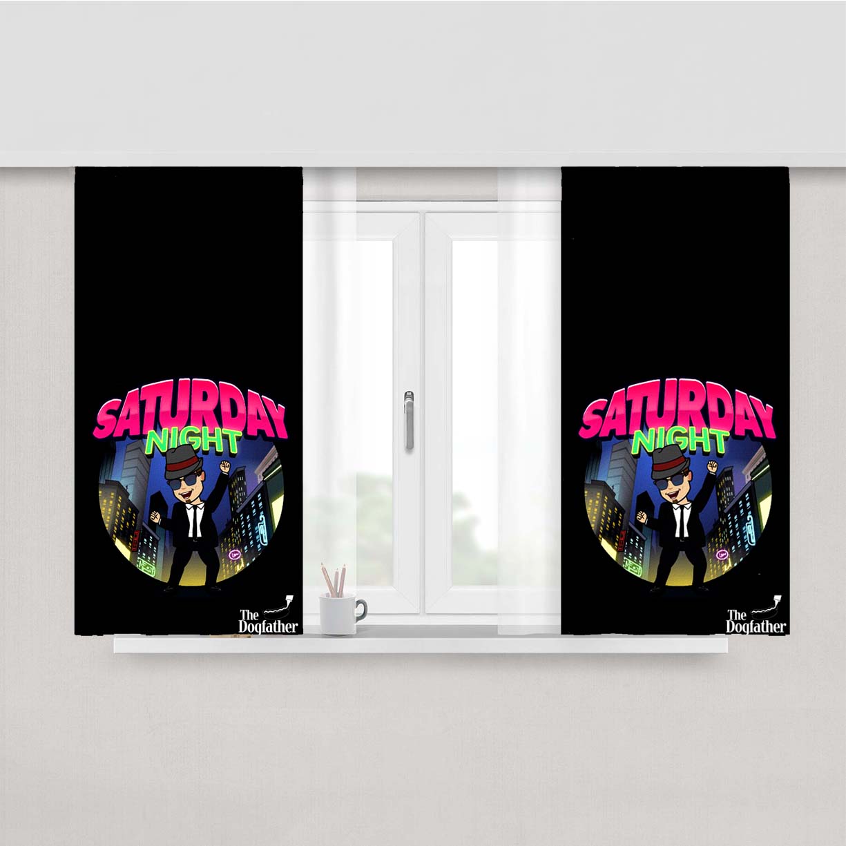 Sturday Night The Dogfather Peach Skin Window Curtains