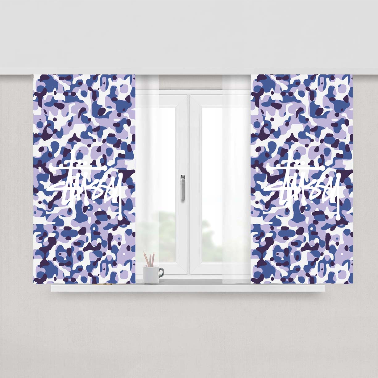 Stussy Bape Camouflage Blue Purple Peach Skin Window Curtains