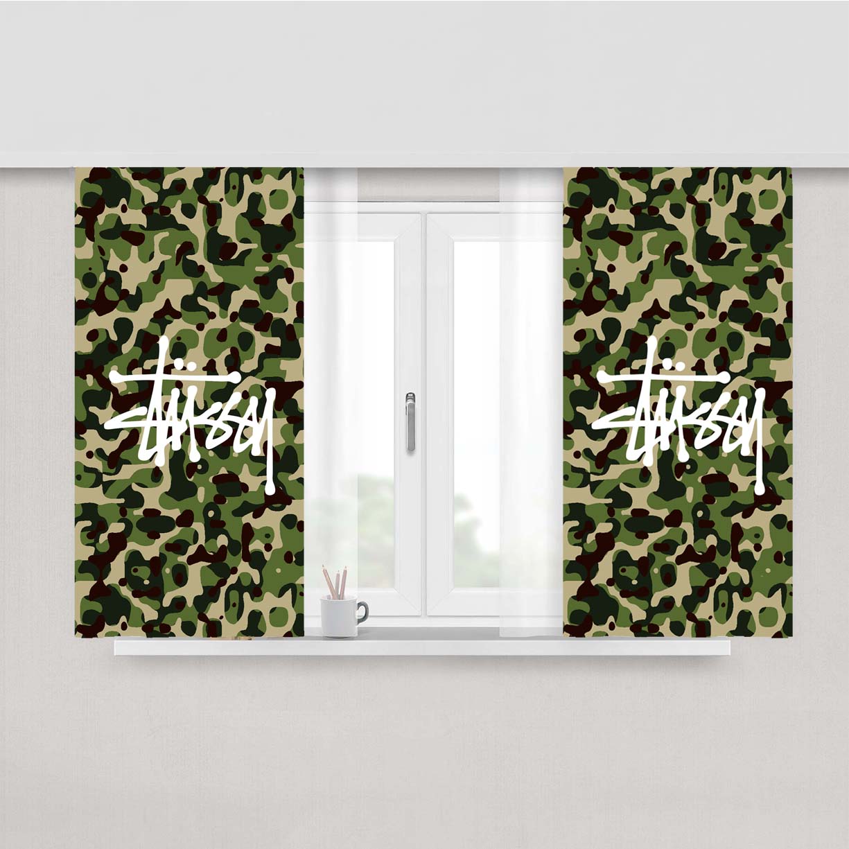 Stussy Bape Camouflage Green Peach Skin Window Curtains