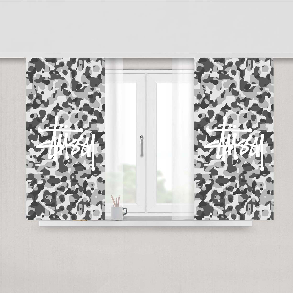Stussy Bape Camouflage Grey Peach Skin Window Curtains