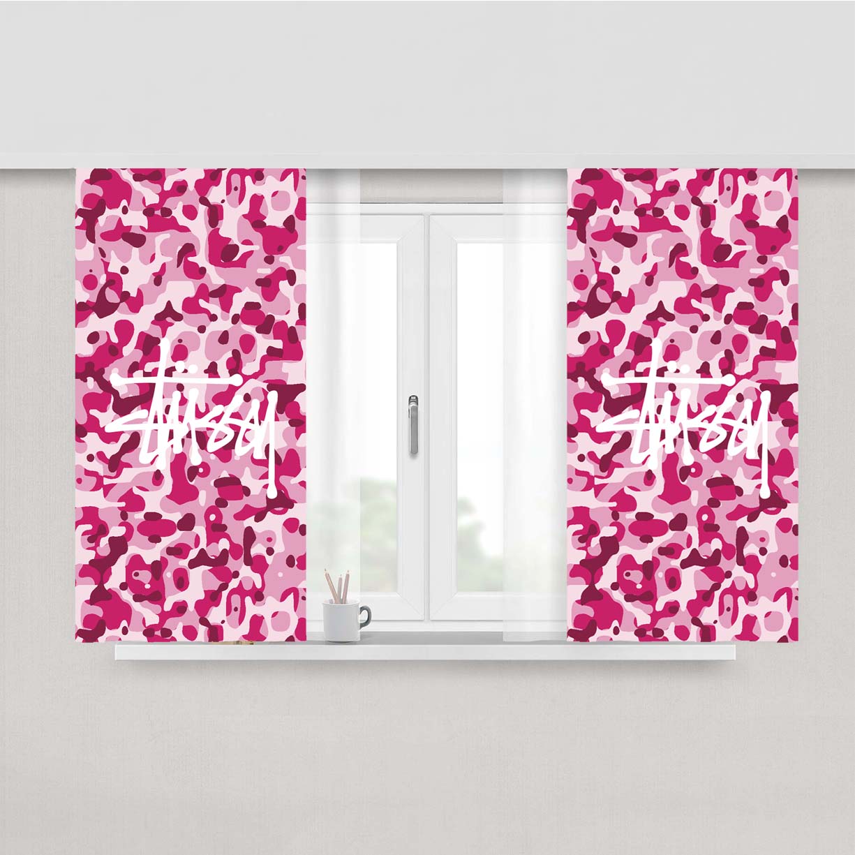 Stussy Bape Camouflage Pink Peach Skin Window Curtains