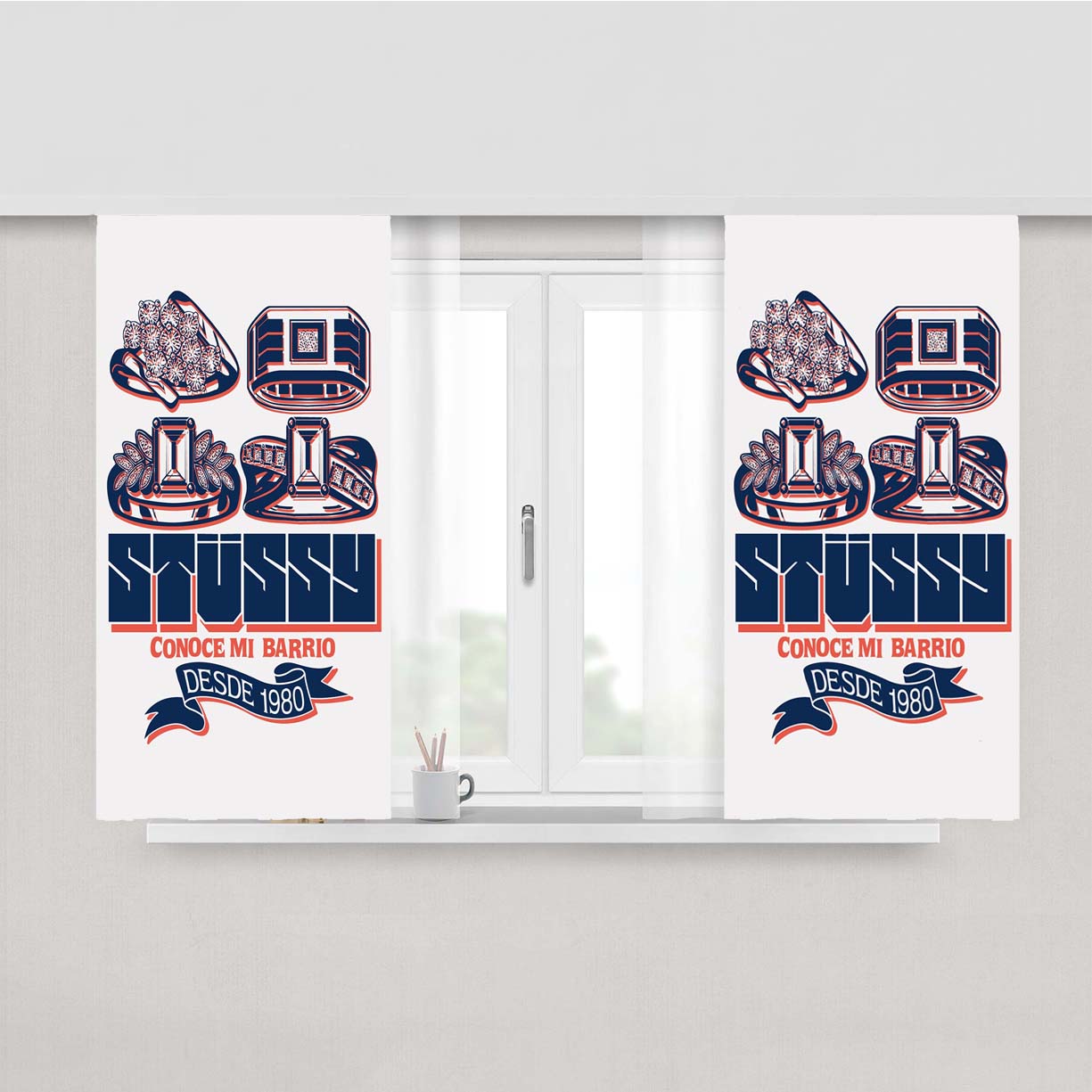 Stussy Conoce Mi Barrio Peach Skin Window Curtains