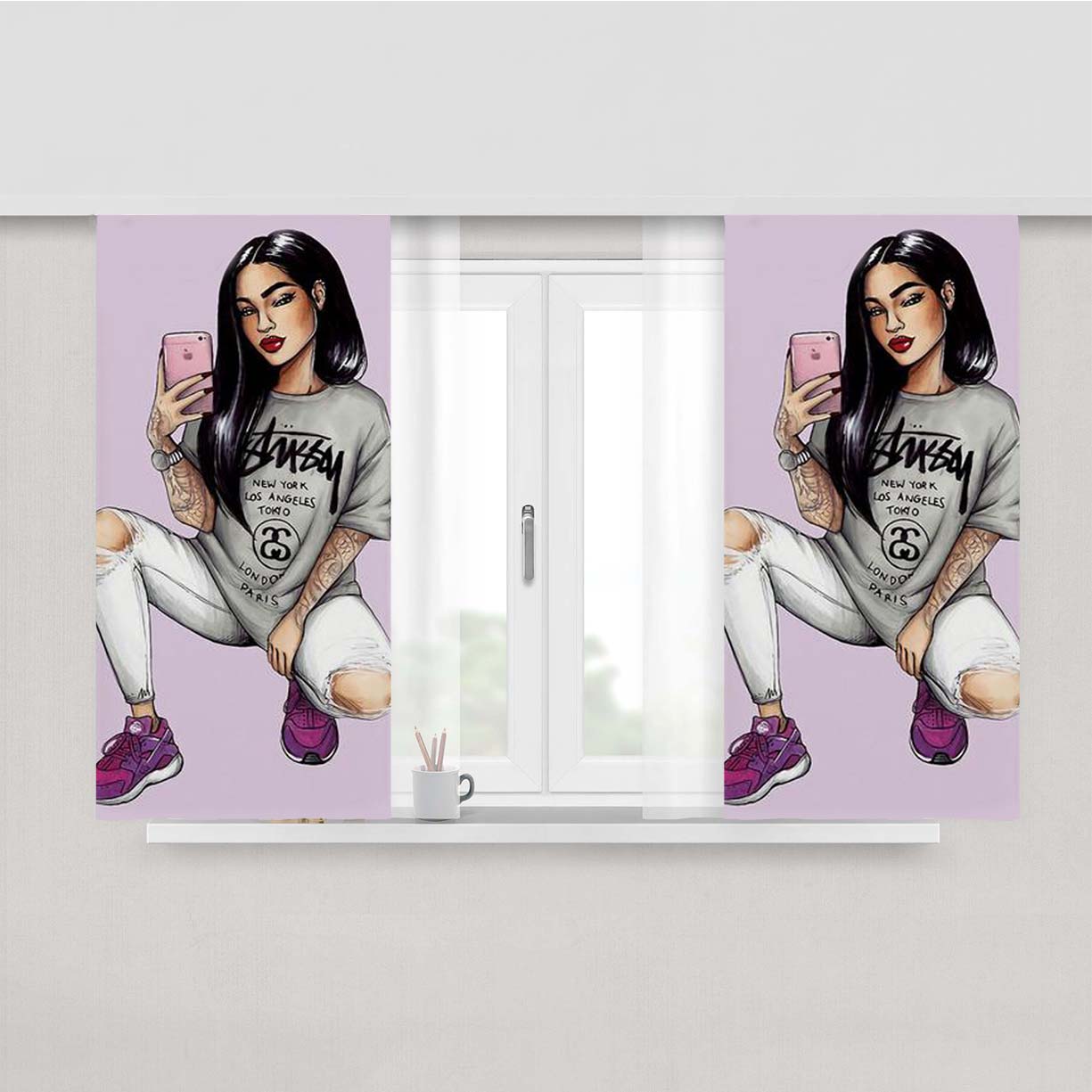 Stussy Girl Peach Skin Window Curtains