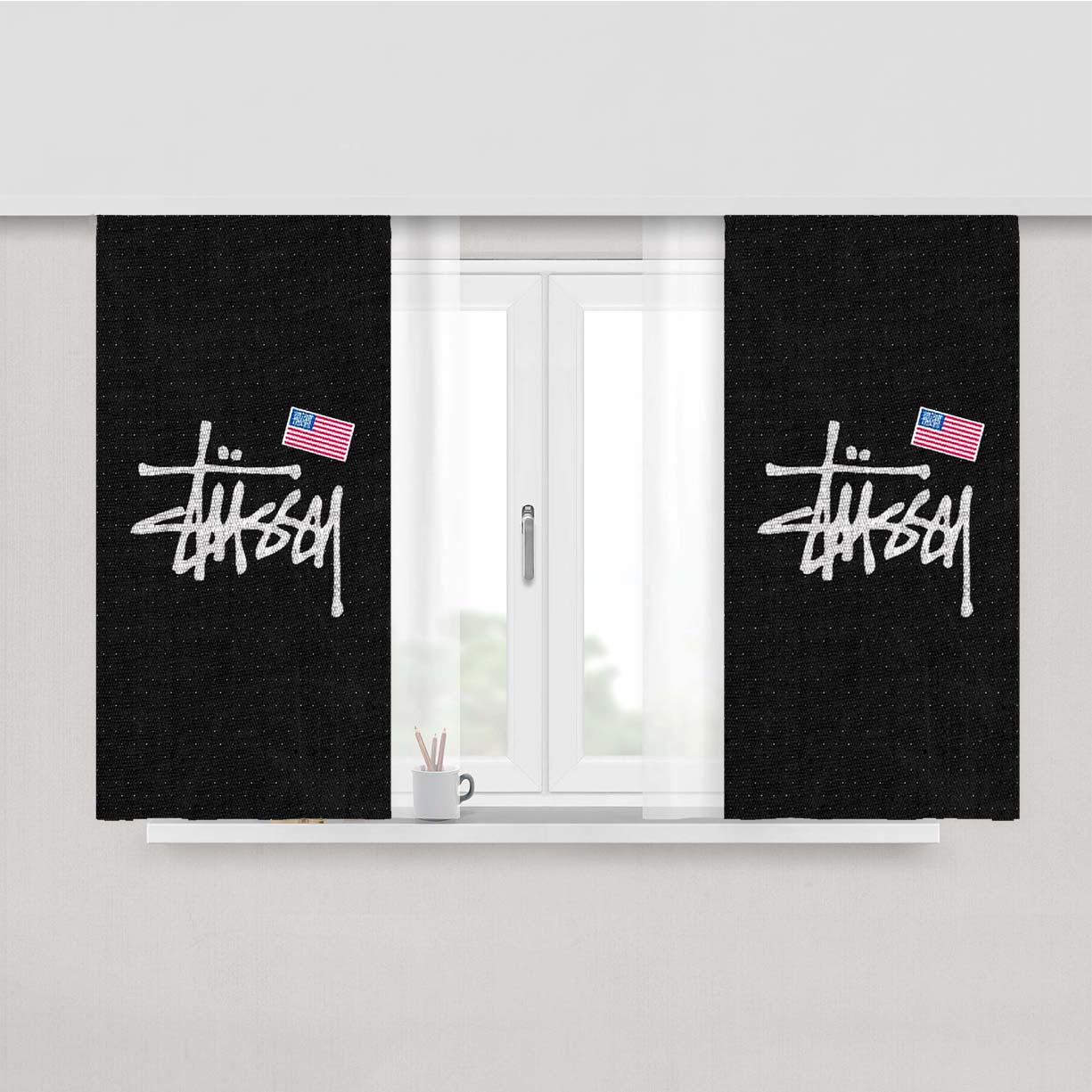 Stussy Us Flag Dots Texture Peach Skin Window Curtains