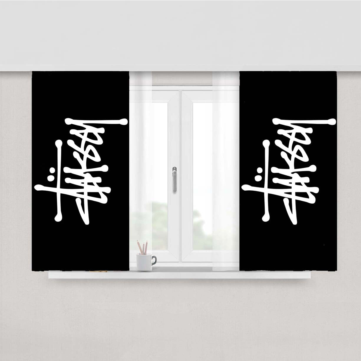 Stussy White Peach Skin Window Curtains