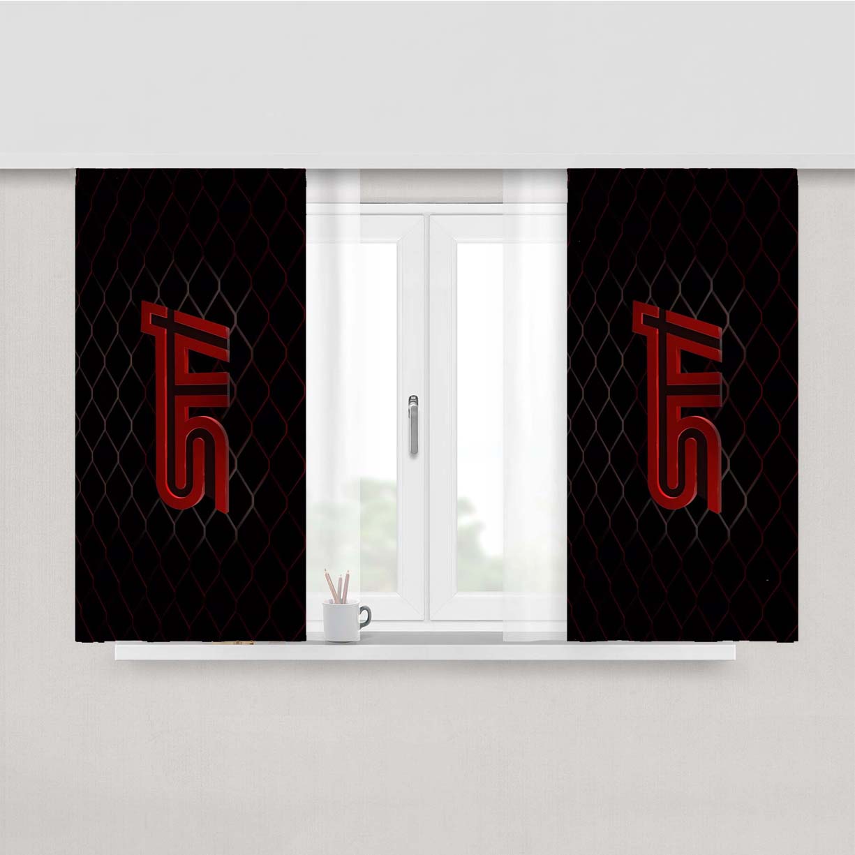 Subaru Sti Red Logo Fiber Peach Skin Window Curtains