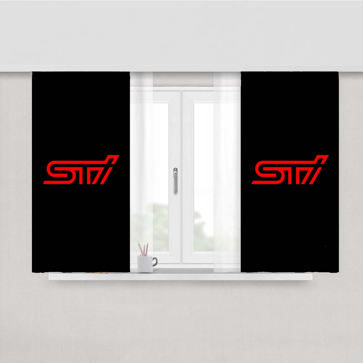 Subaru Sti Red Logo Wallpaper Peach Skin Window Curtains