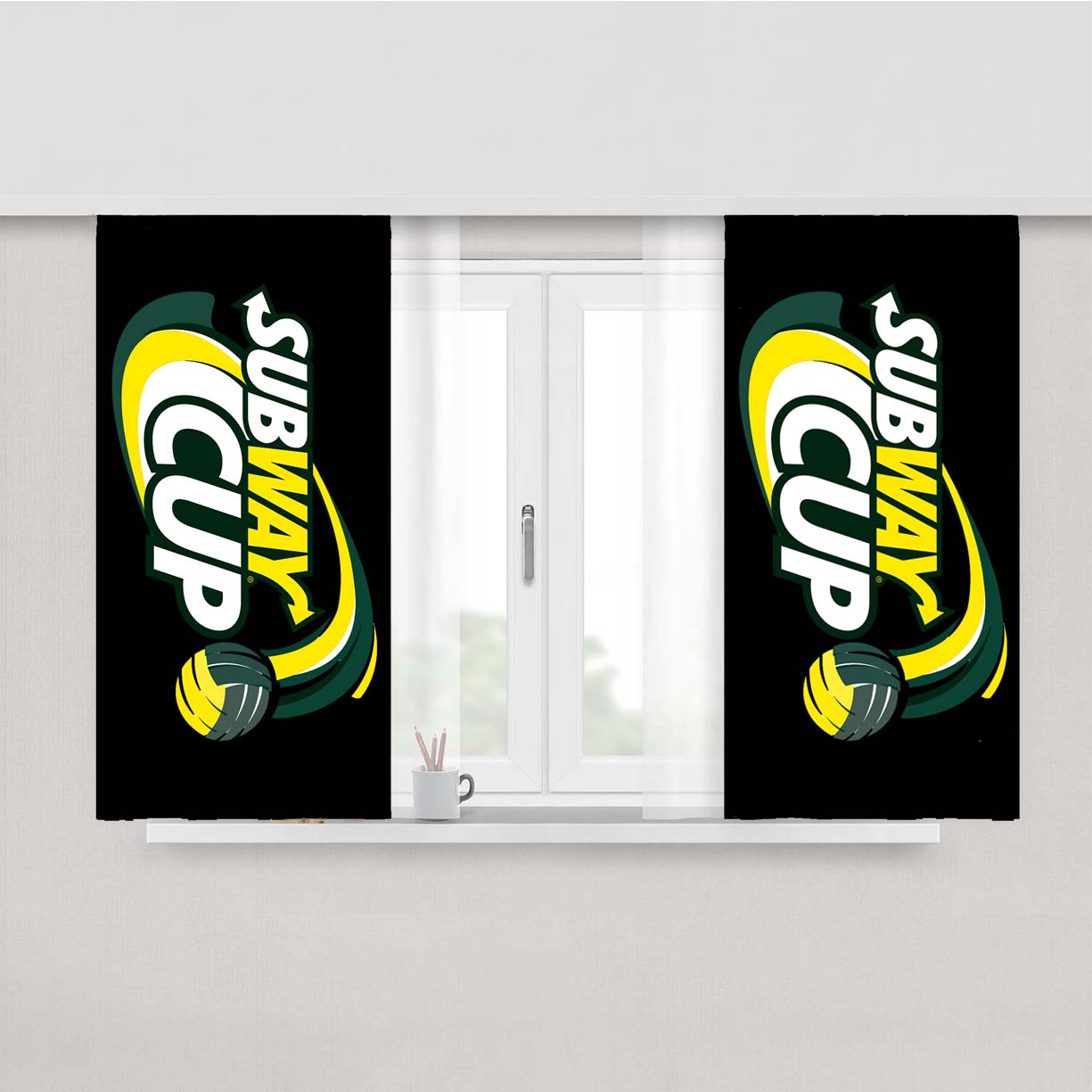 Subway Cup Logo Black Peach Skin Window Curtains