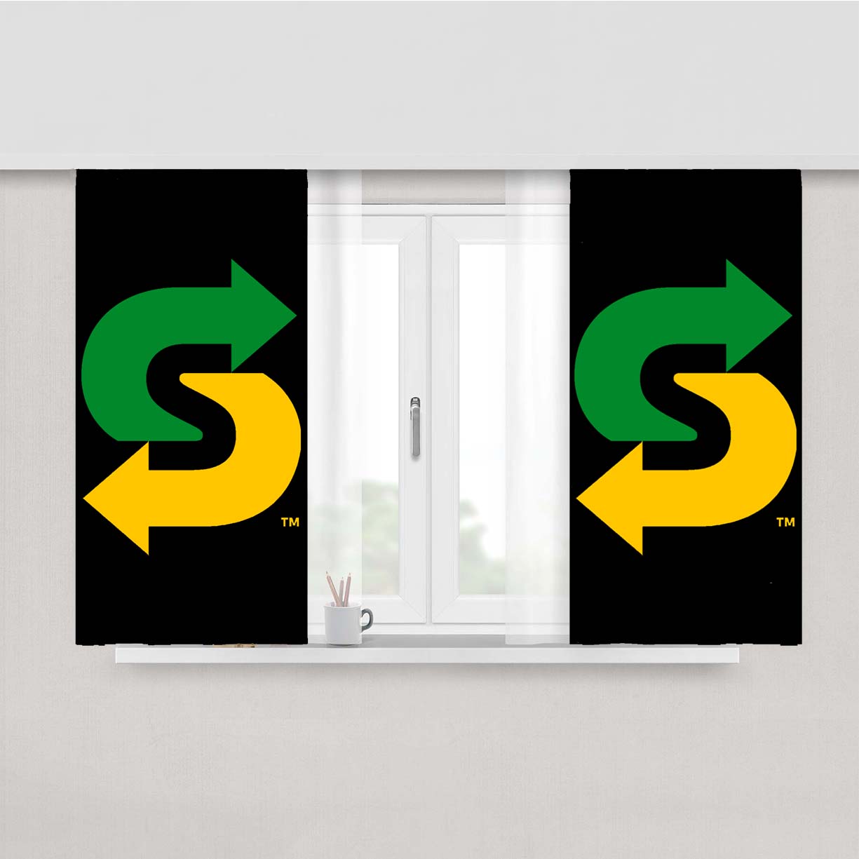 Subway Logo Black Peach Skin Window Curtains