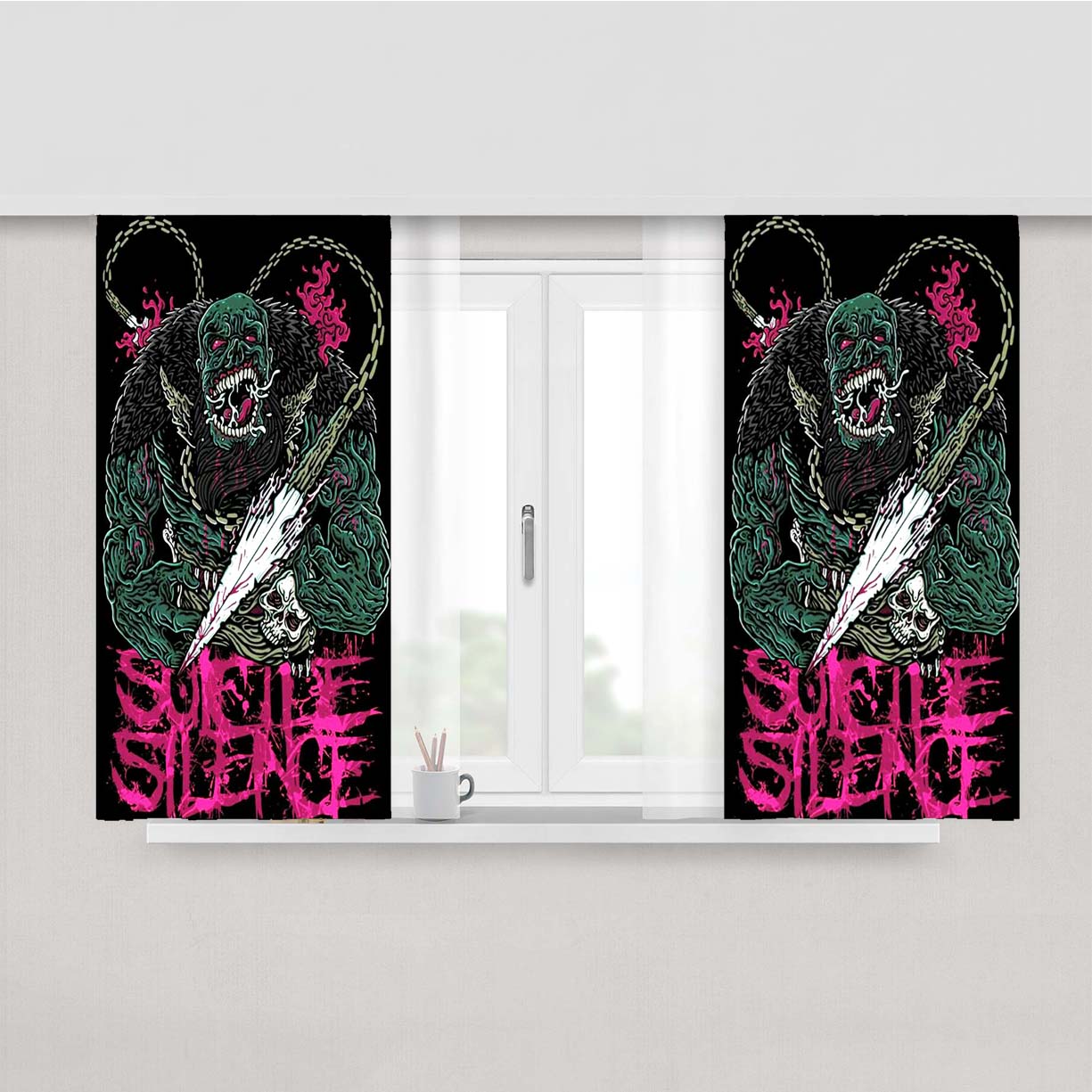 Sucide Silence Monster Peach Skin Window Curtains
