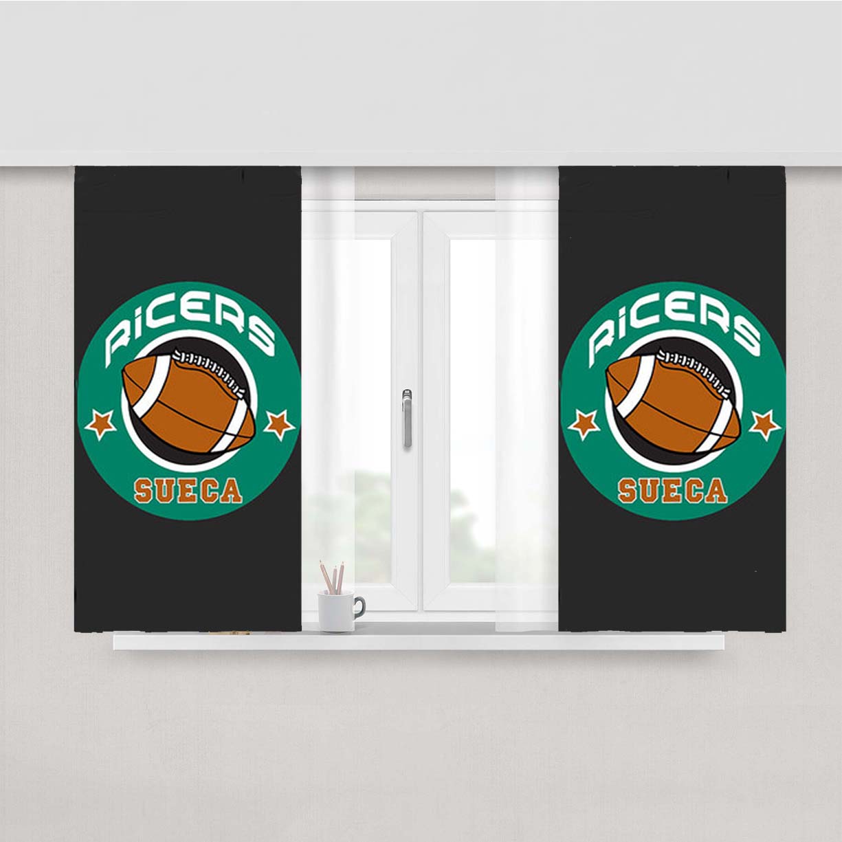 Sueca Ricers Logo Dark Grey Peach Skin Window Curtains
