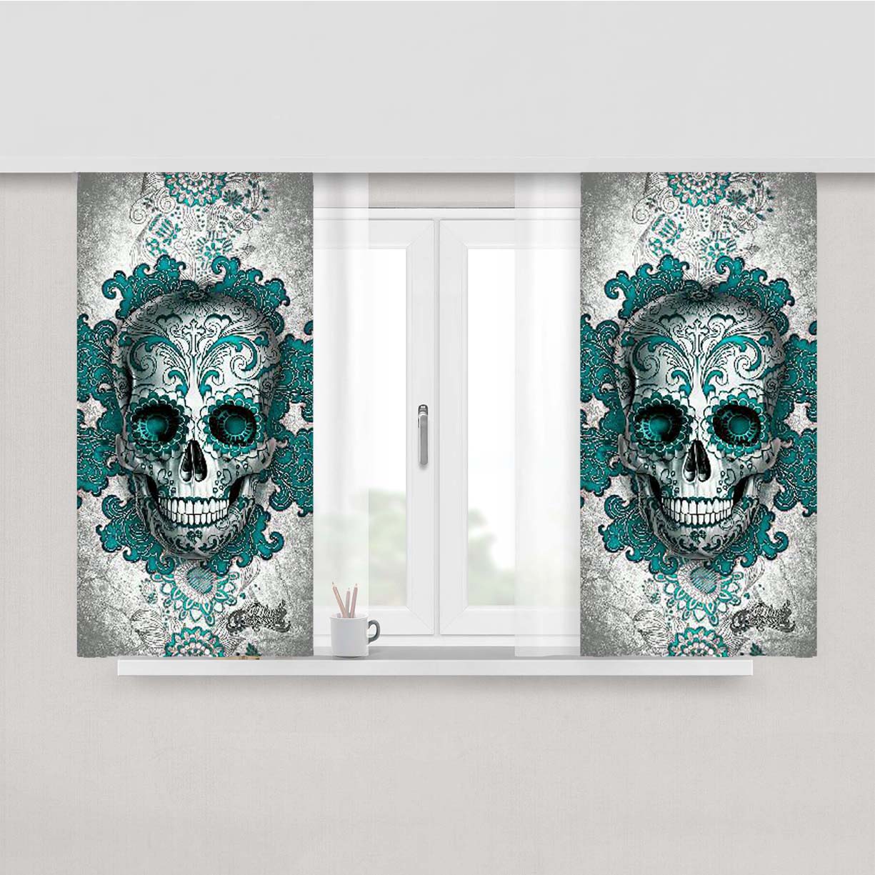 Sugar Skull Peach Skin Window Curtains
