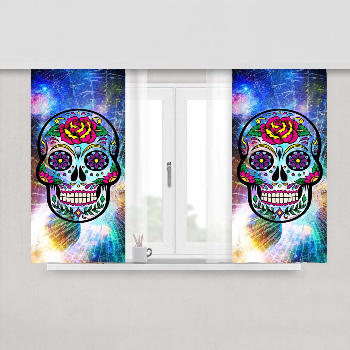 Sugar Skull Colorful Crack Out Peach Skin Window Curtains
