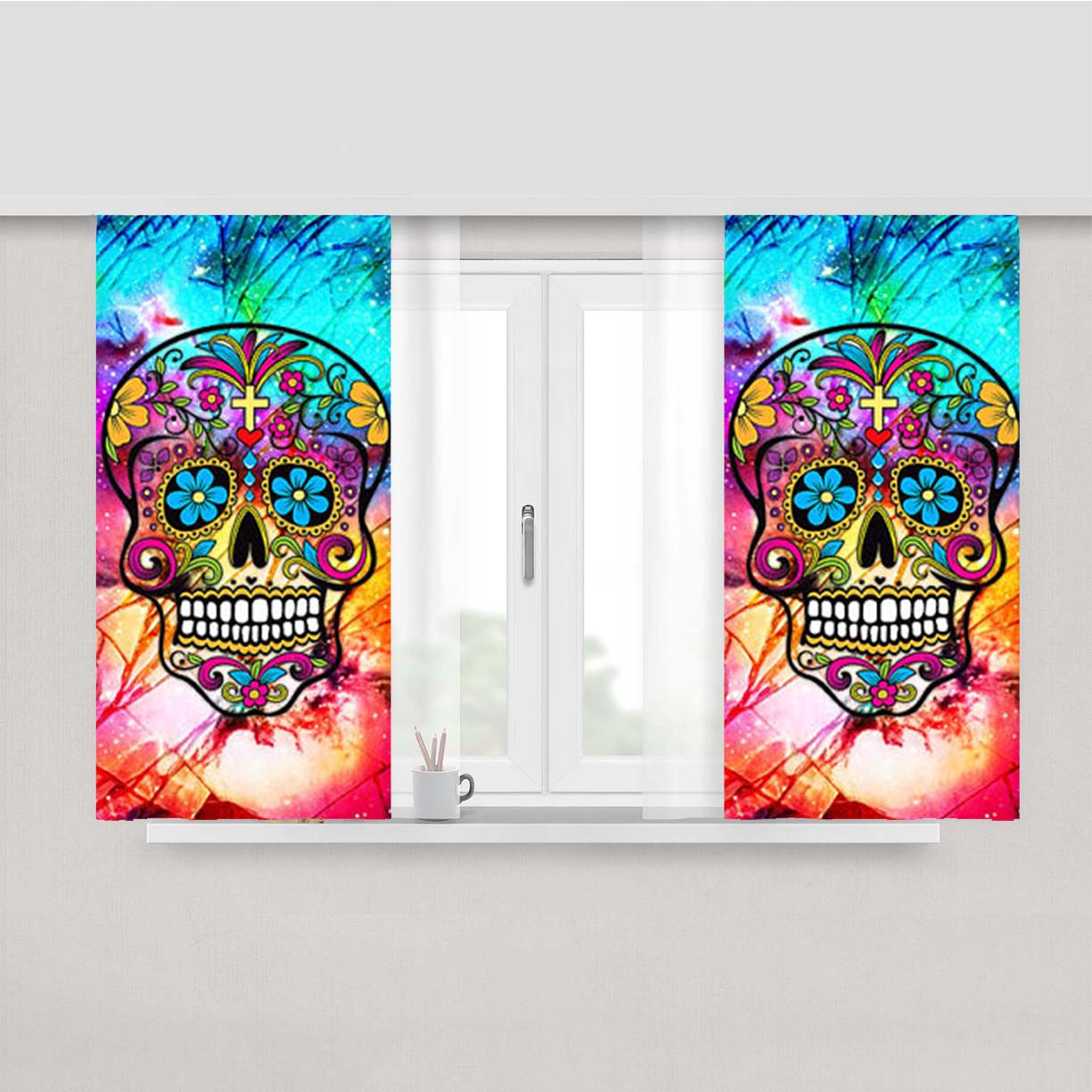 Sugar Skull Crackout Galaxy Nebula Peach Skin Window Curtains