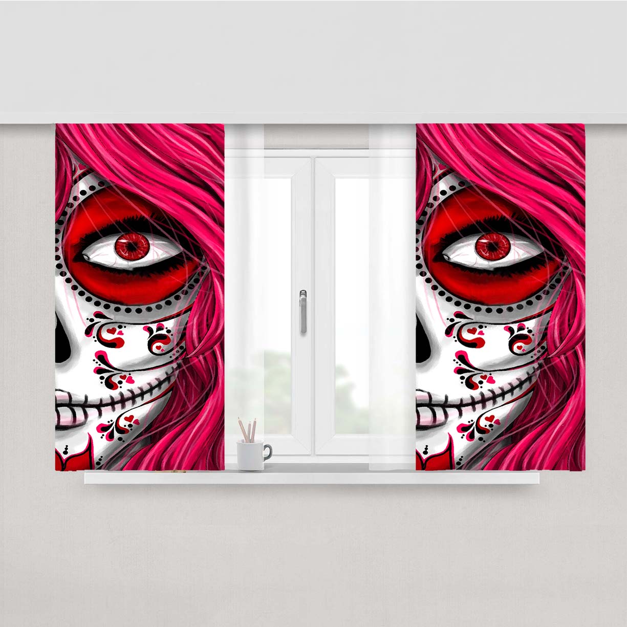 Sugar Skull Girl Melody Smith Peach Skin Window Curtains