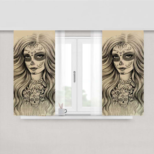 Sugar Skull Lady Peach Skin Window Curtains