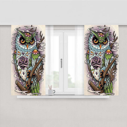Sugar Skull Owl Tatto Logo Peach Skin Window Curtains