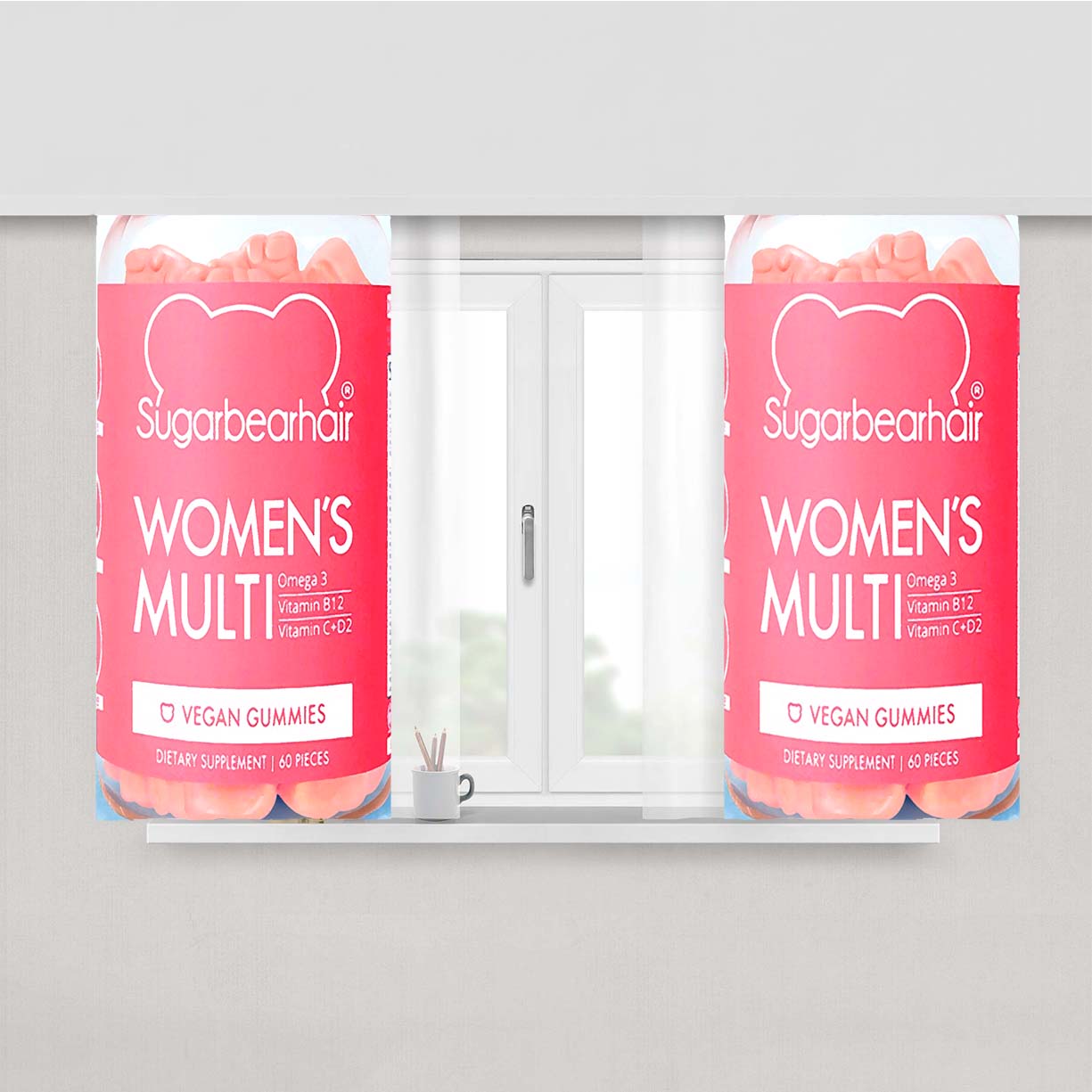 Sugarbear Womens Multi Vitamins Pink Peach Skin Window Curtains