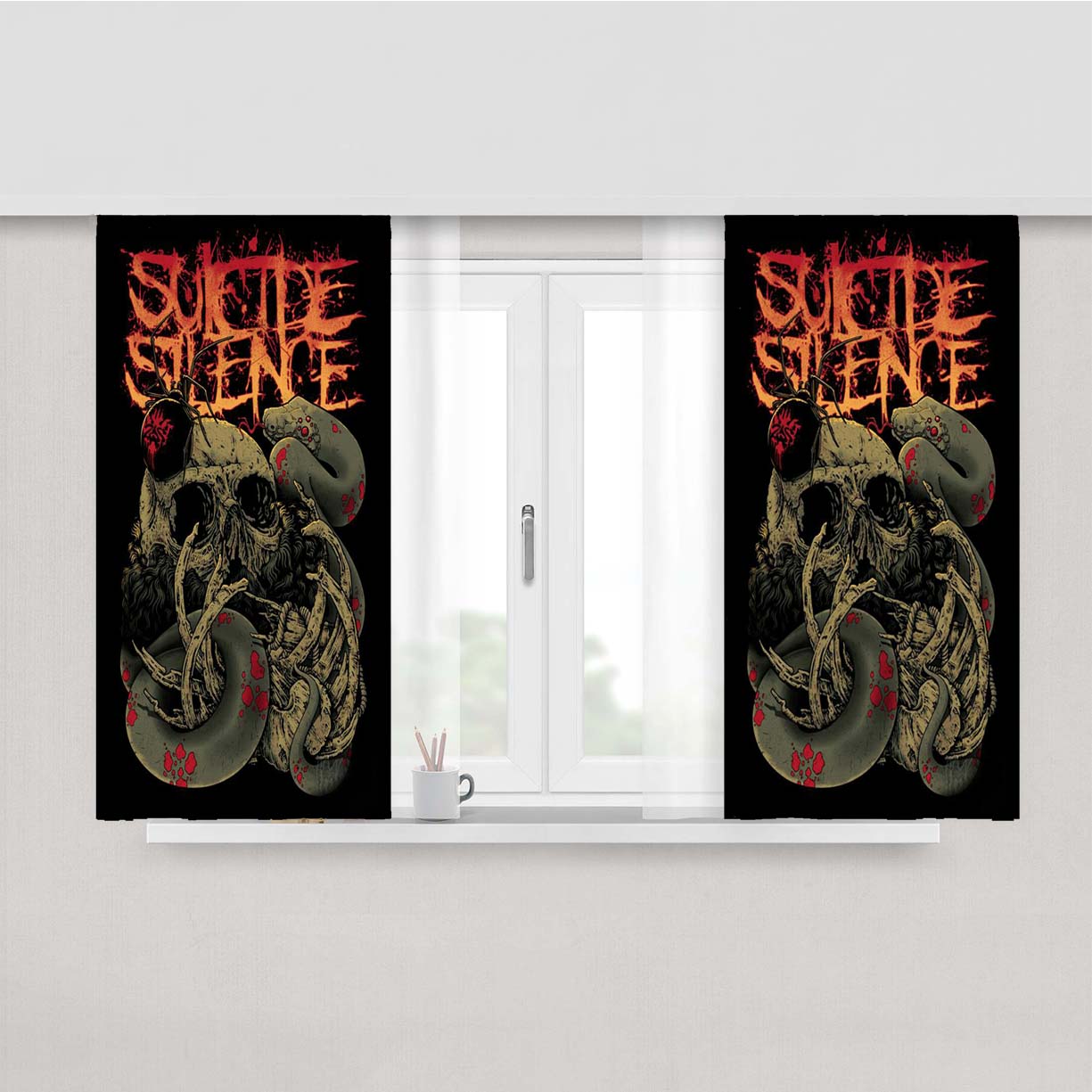 Suicide Silence Skull Art Peach Skin Window Curtains