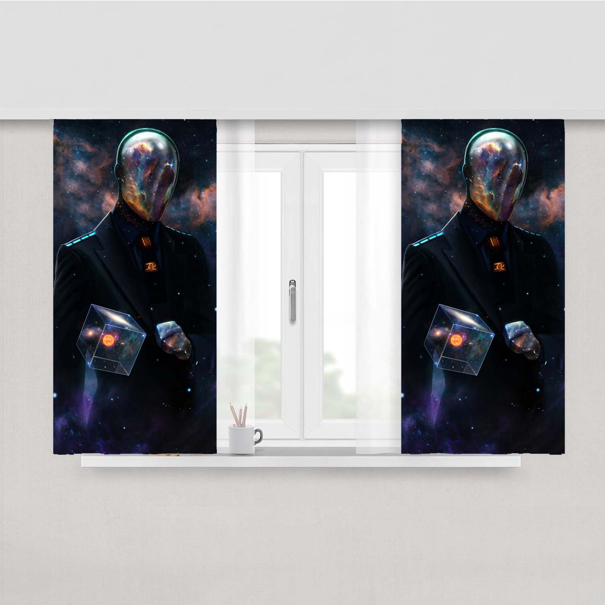 Suit Cube Helmet Universe Space Peach Skin Window Curtains