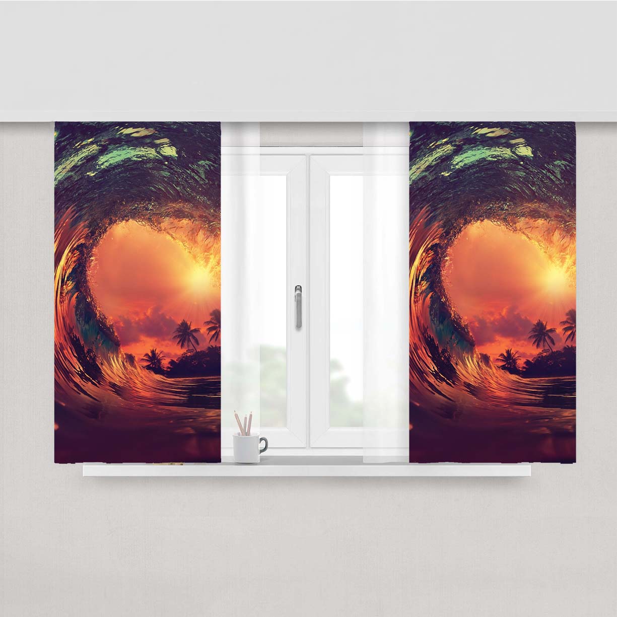 Summer Break Ocean Sunset Beach August Peach Skin Window Curtains