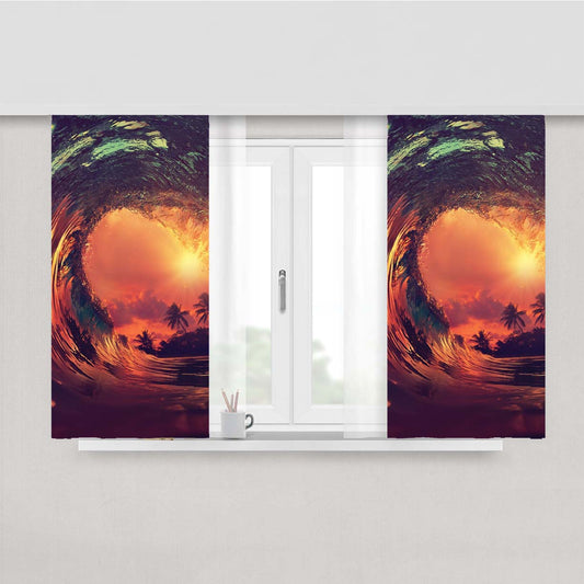 Summer Break Ocean Sunset Beach August Peach Skin Window Curtains