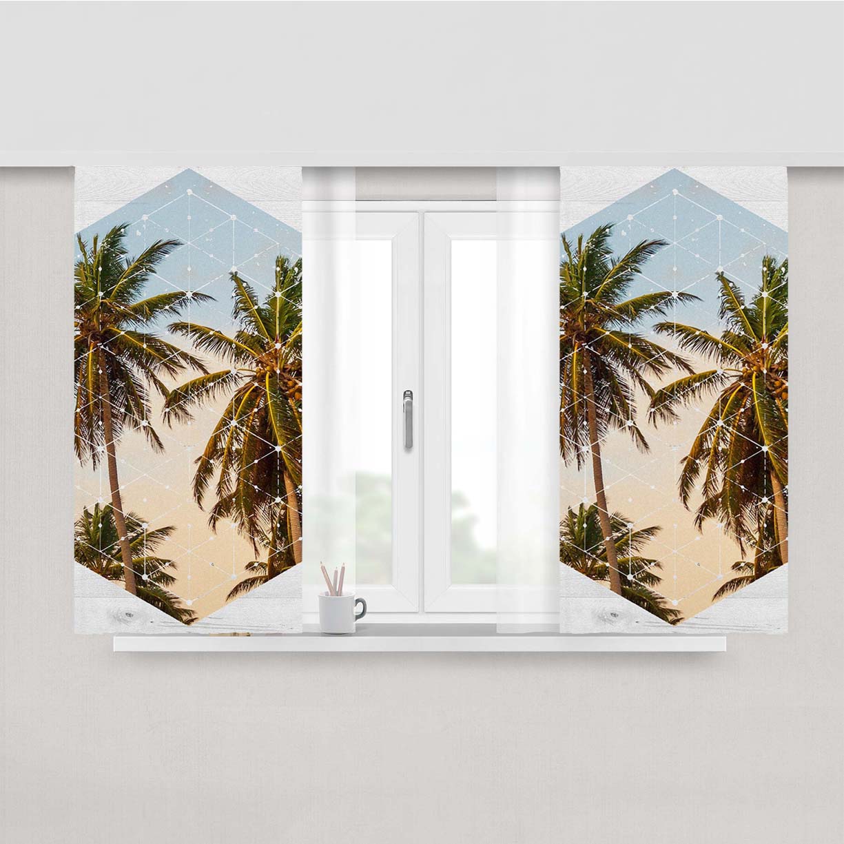 Summer Palm Trees Cali White Wood Peach Skin Window Curtains