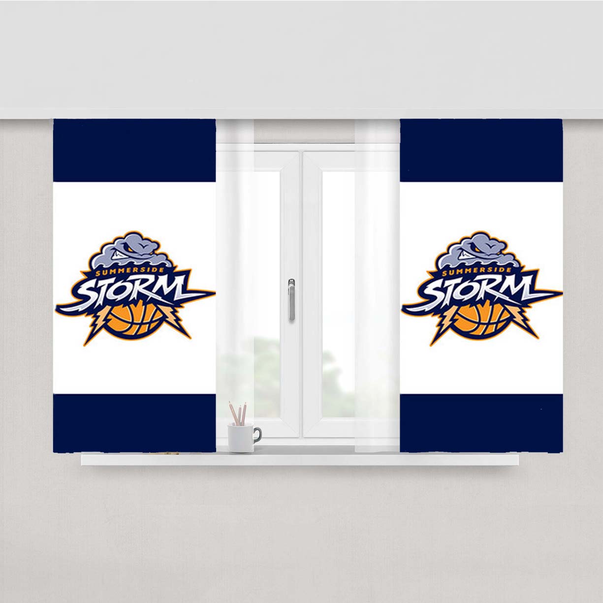 Summerside Blue Storm Peach Skin Window Curtains