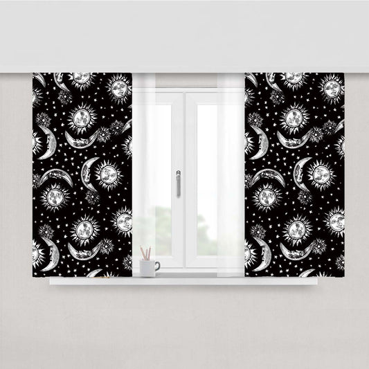 Sun And Moon Black White Pattern Peach Skin Window Curtains
