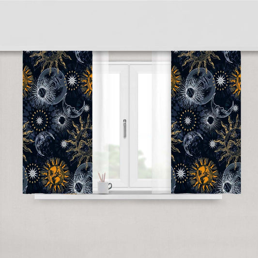 Sun Moon And Stars Silver Charm Peach Skin Window Curtains