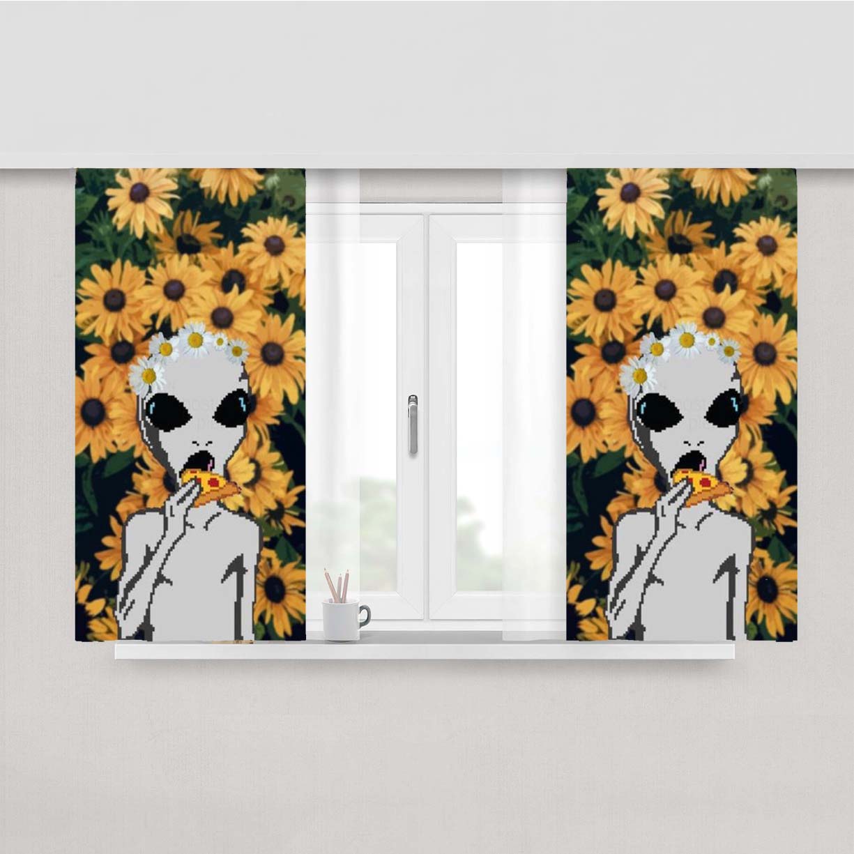 Sunflower Aliens Peach Skin Window Curtains