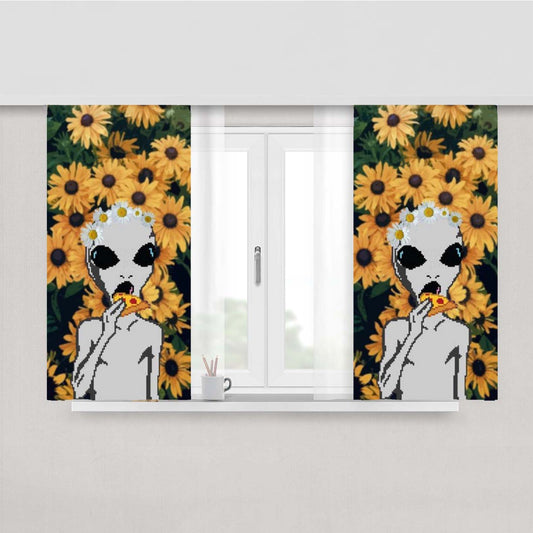 Sunflower Aliens Peach Skin Window Curtains