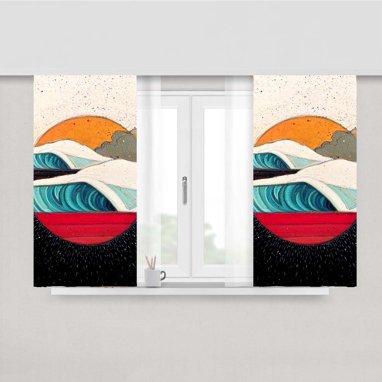 Sunrise Over The Sea Peach Skin Window Curtains