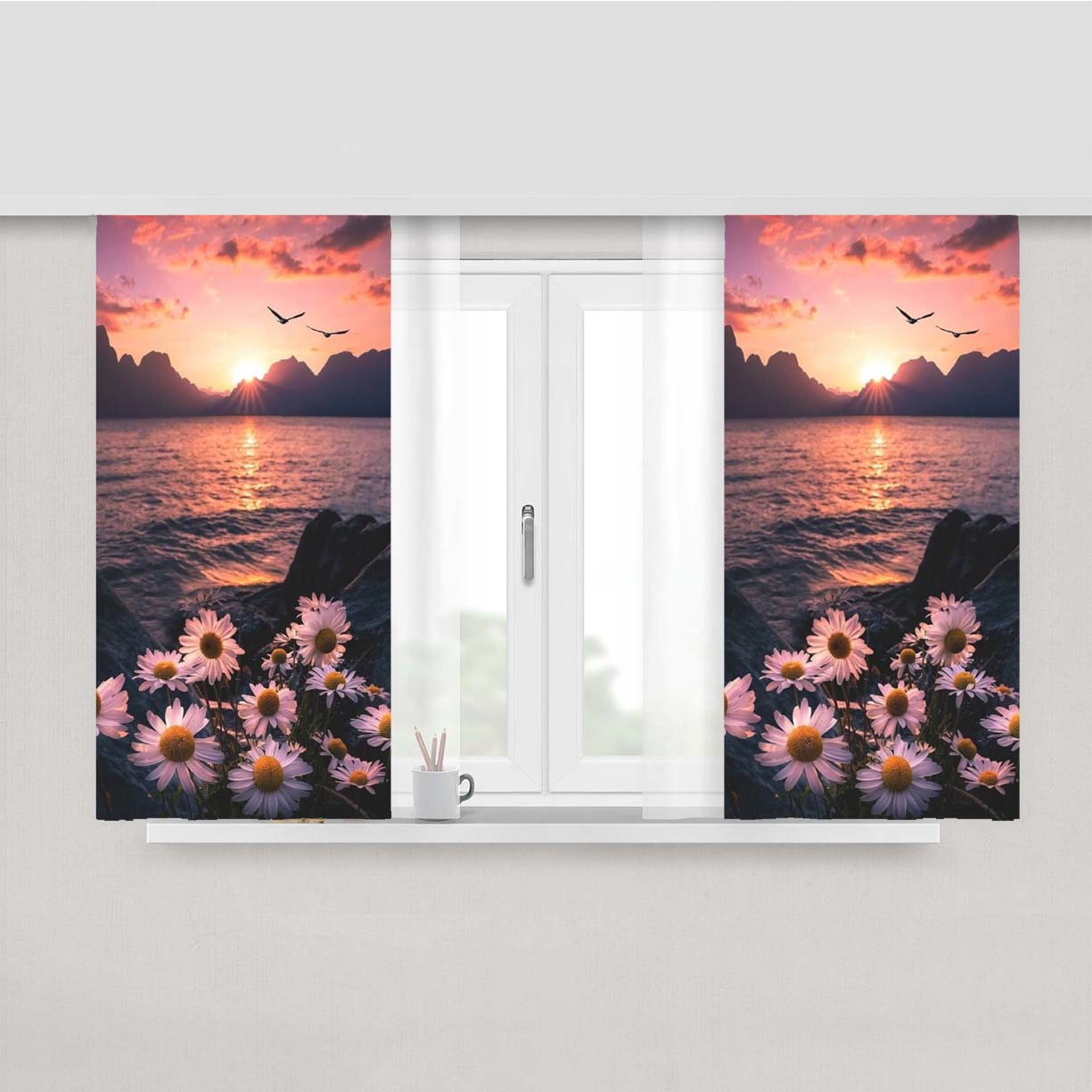 Sunset And Flowers August Peach Skin Window Curtains