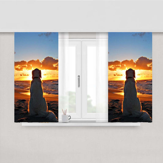 Sunset Beach Dog August Peach Skin Window Curtains