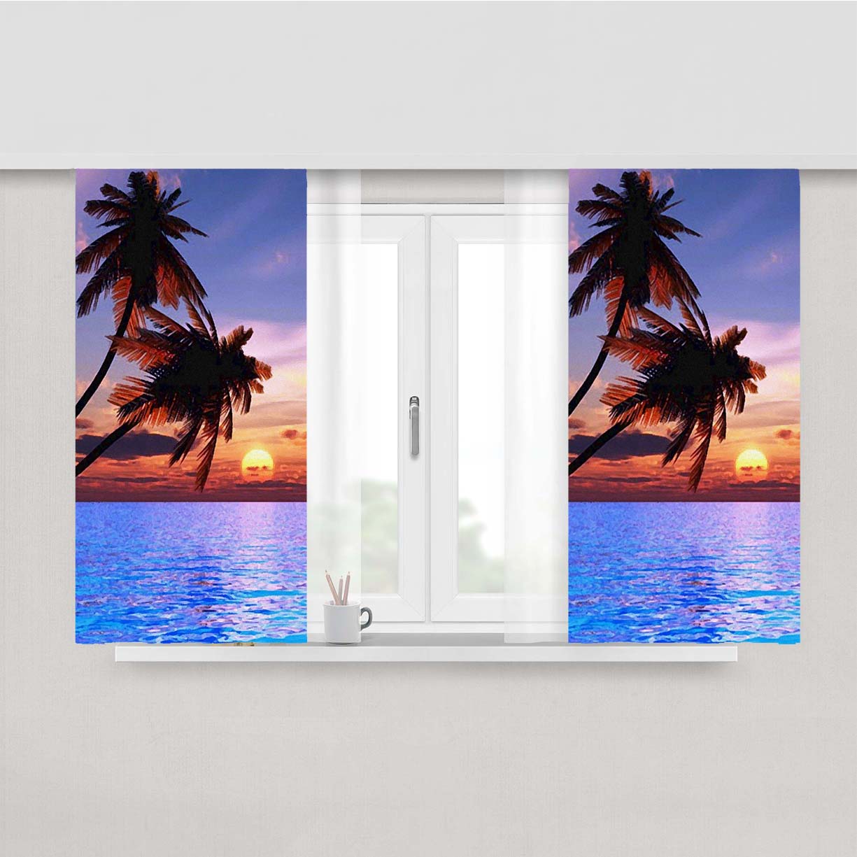 Sunset Palm August Peach Skin Window Curtains
