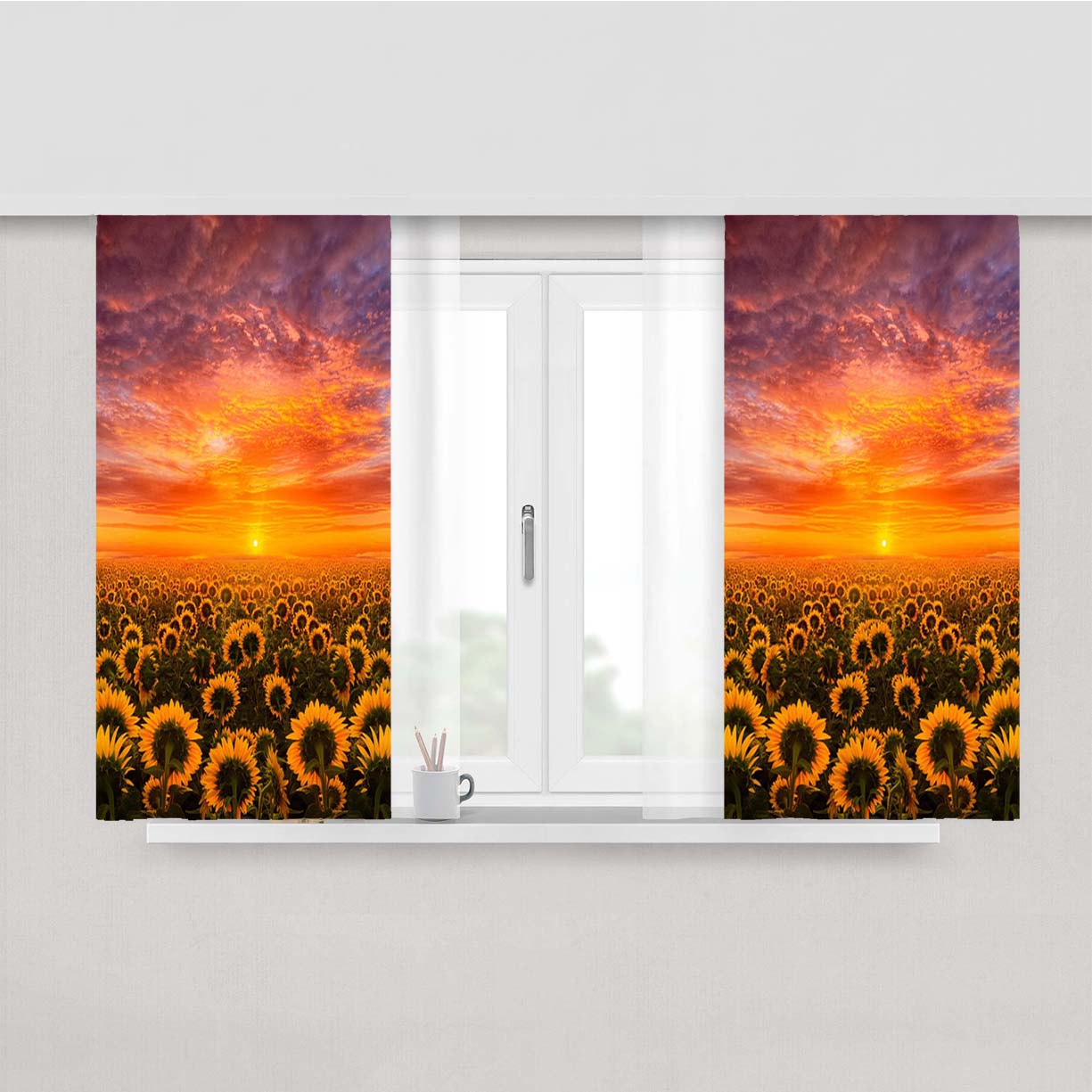 Sunset Sunflower August Peach Skin Window Curtains