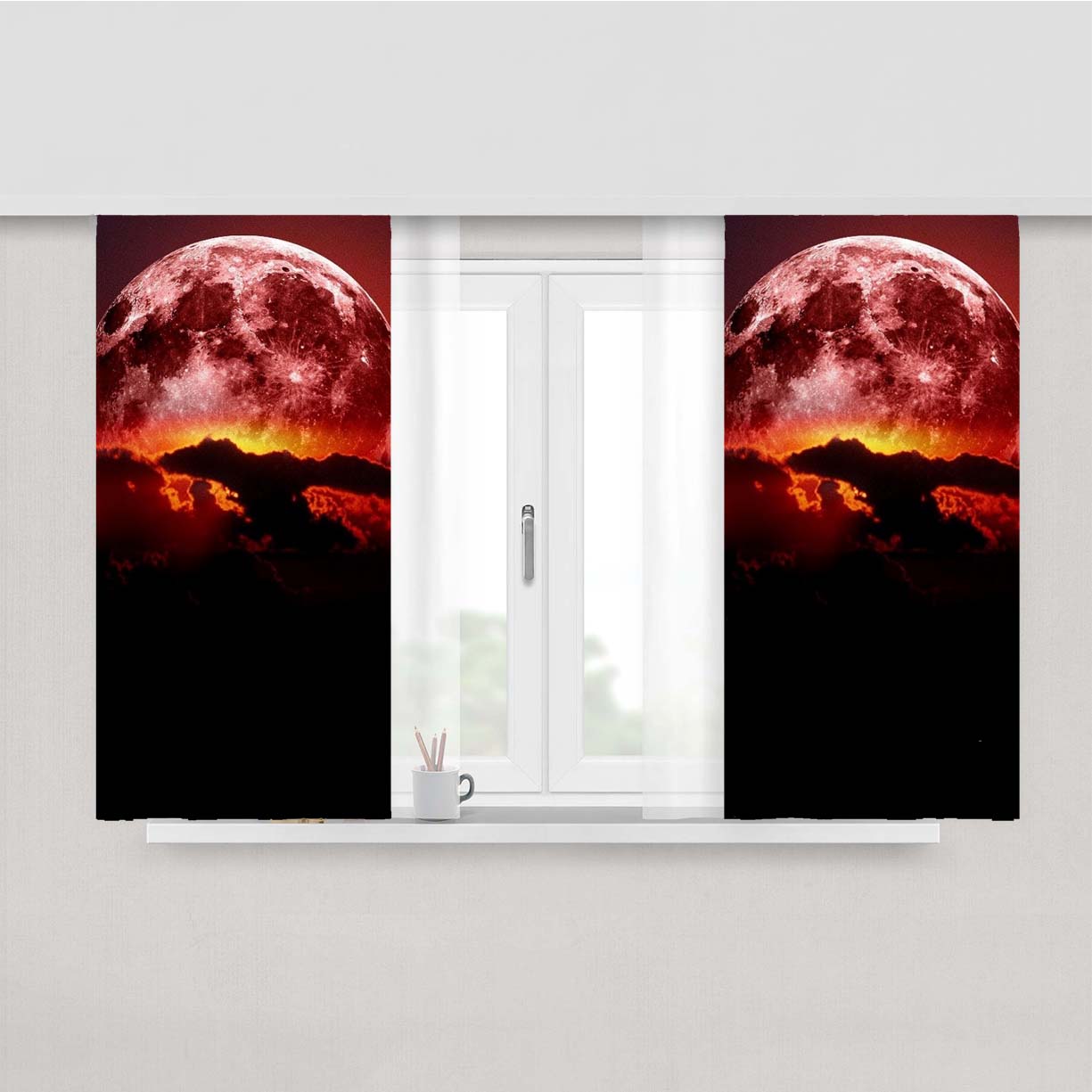 Super Blood Moon Wallpaper Peach Skin Window Curtains
