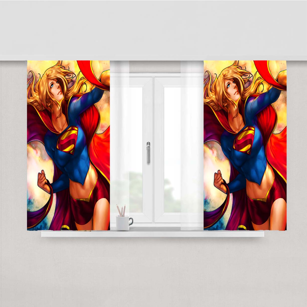 Super Girl Peach Skin Window Curtains