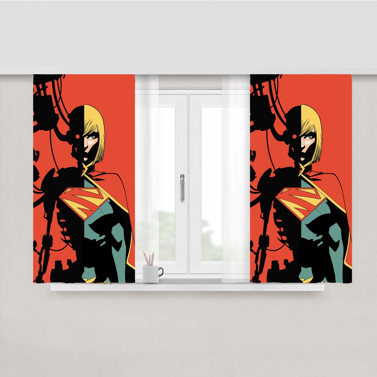 Super Girl Robot Peach Skin Window Curtains