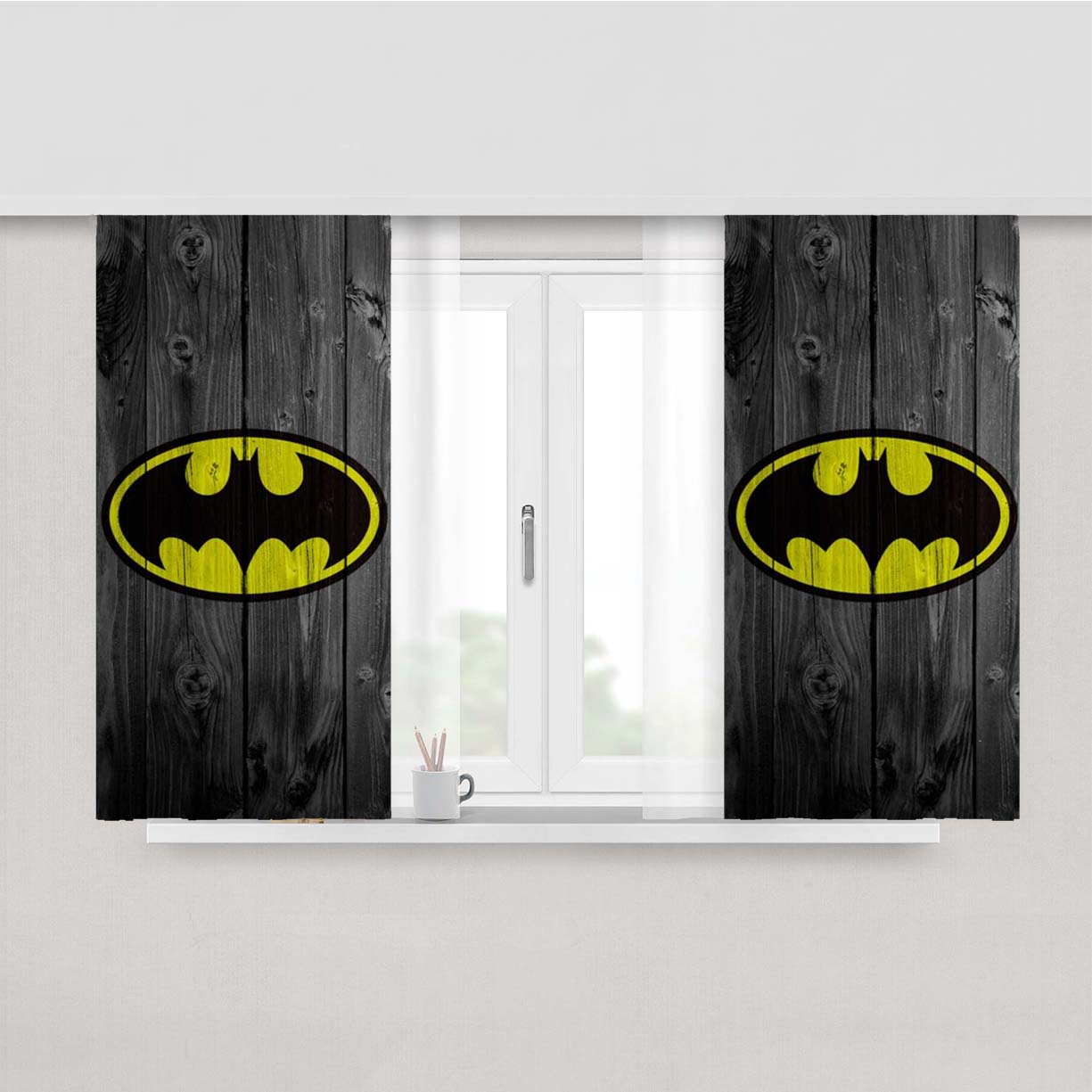 Super Hero Batman Wooden Peach Skin Window Curtains