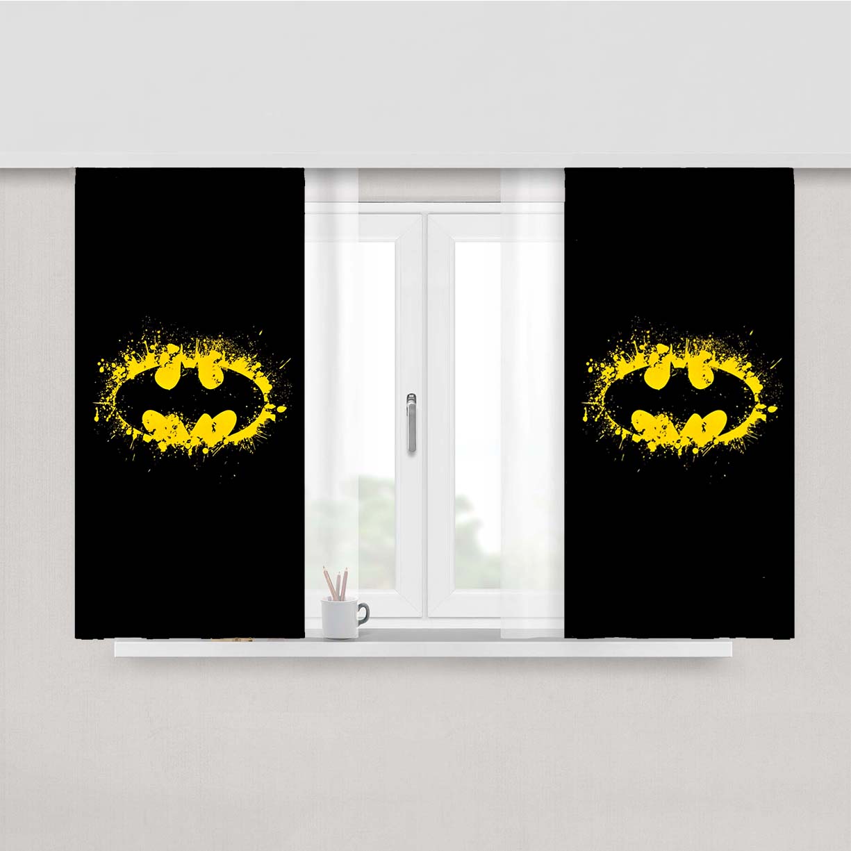 Super Hero Grafity Batman Peach Skin Window Curtains