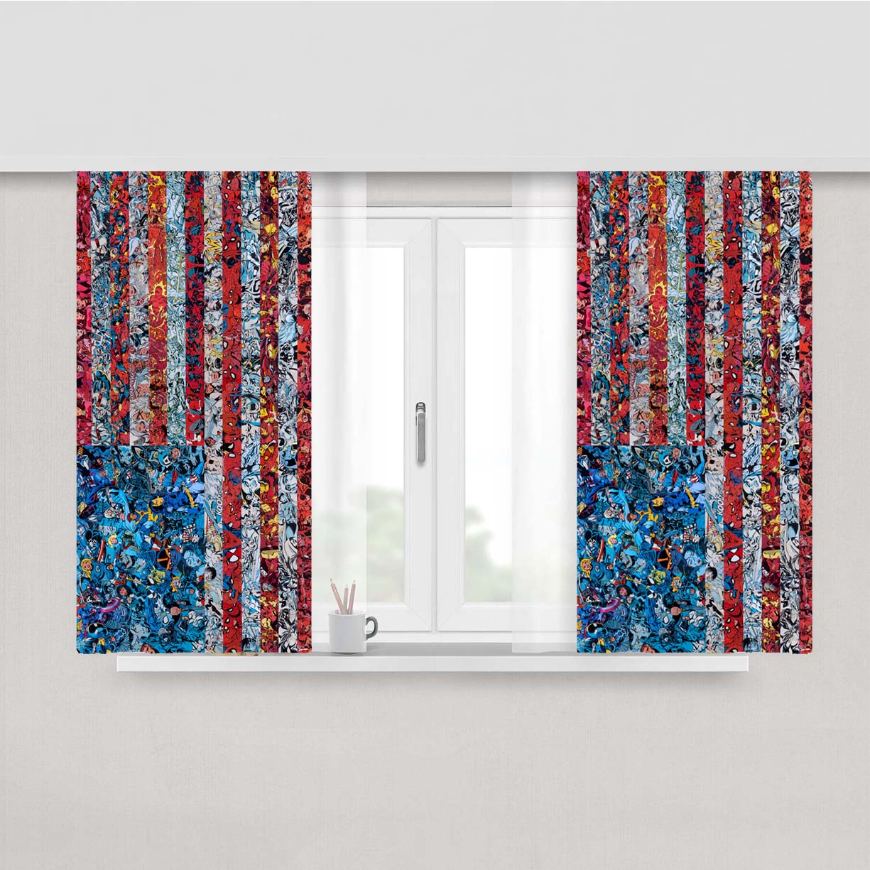 Super Herocollage Peach Skin Window Curtains