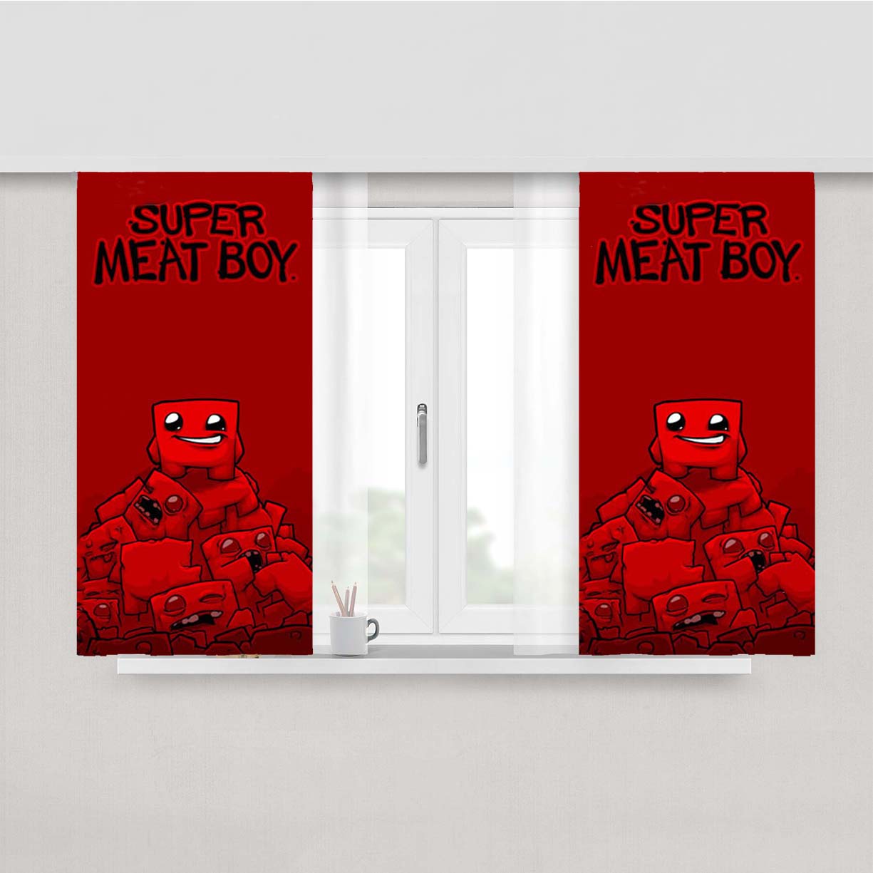 Super Meat Boy Cartoon Peach Skin Window Curtains