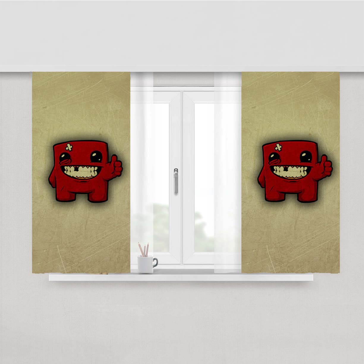 Super Meat Boy Ok Peach Skin Window Curtains