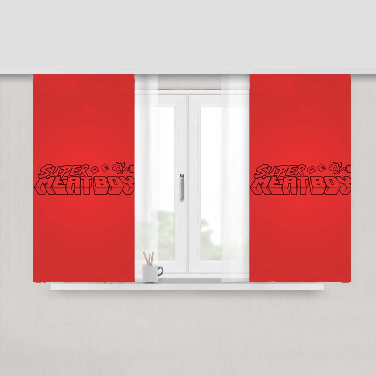 Super Meat Boy Text Peach Skin Window Curtains